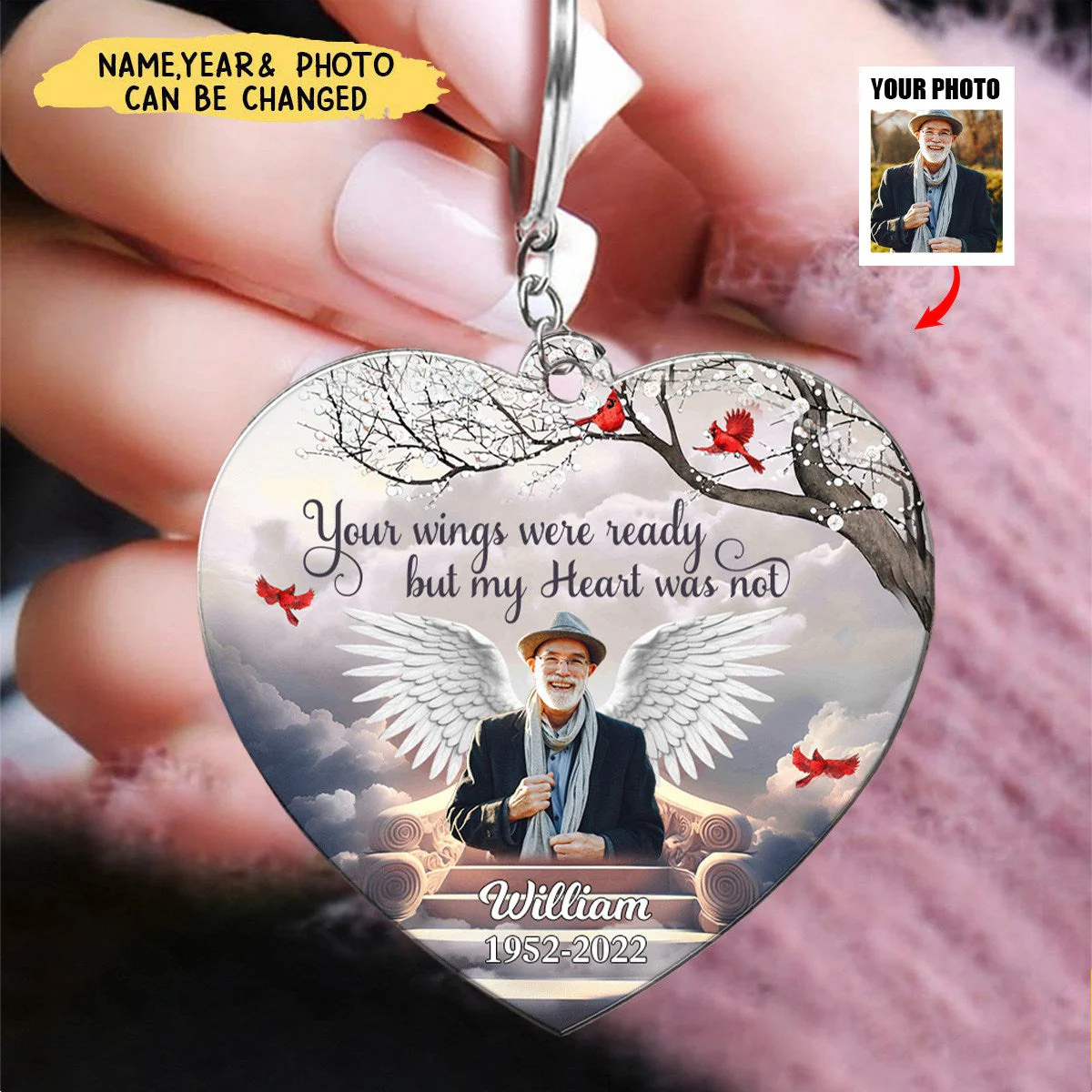 Personalized Memorial Wings, In Loving Memory In Heaven Keychain - Image 3