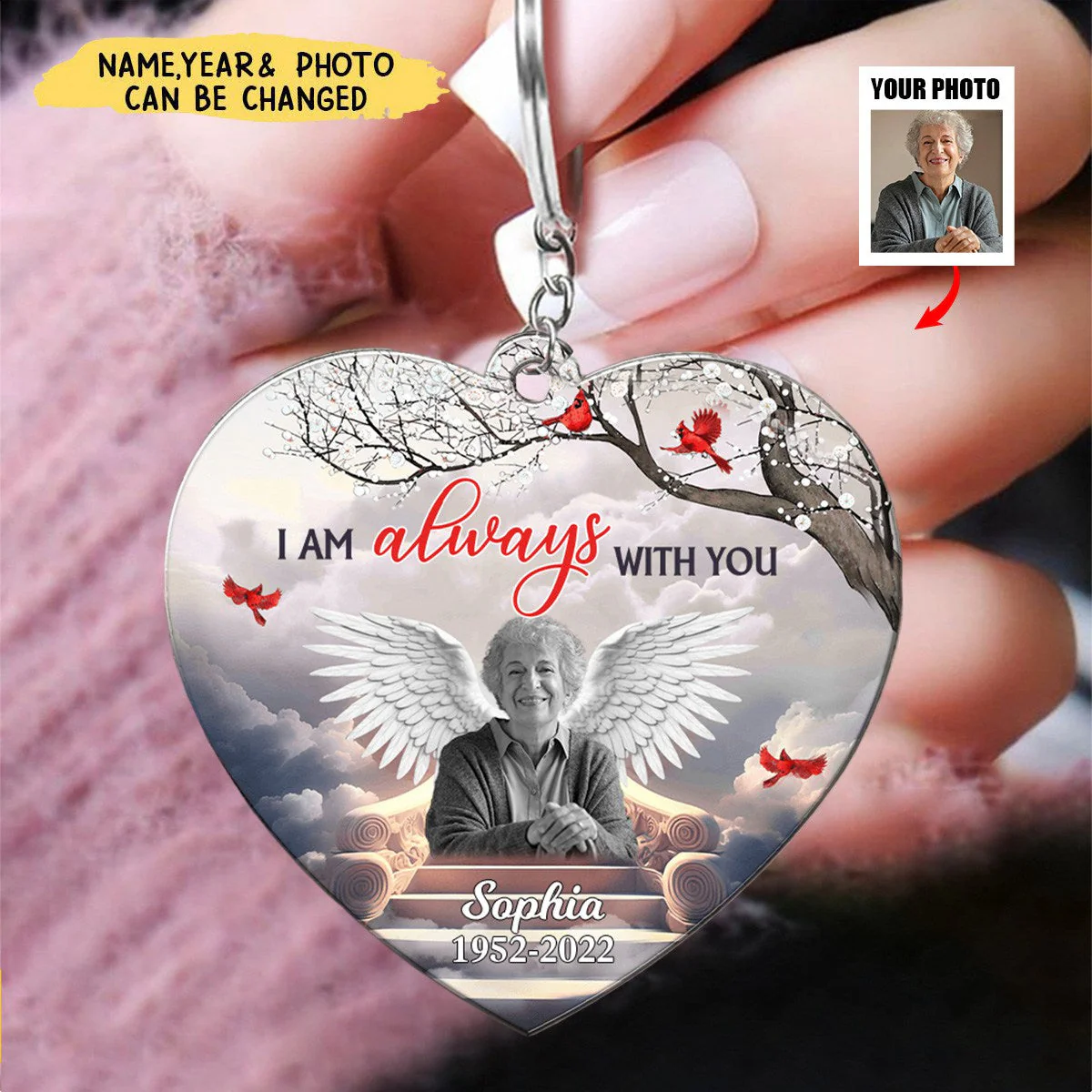 Personalized Memorial Wings, In Loving Memory In Heaven Keychain - Image 4