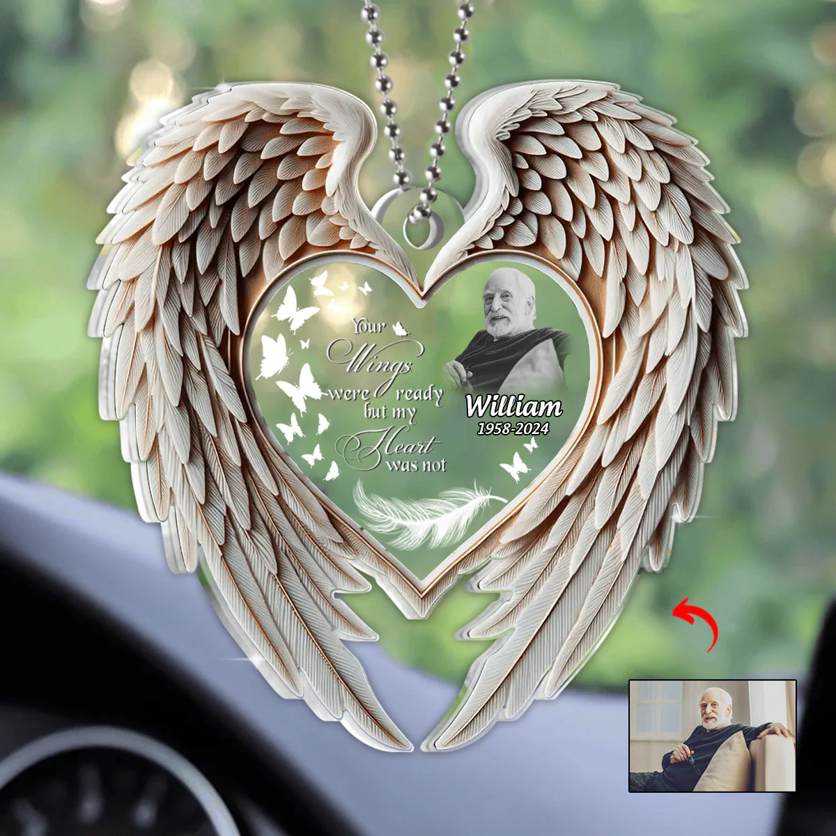 Personalized Memorial Wings Once By My Side Forever In My Heart Ornament - Image 2
