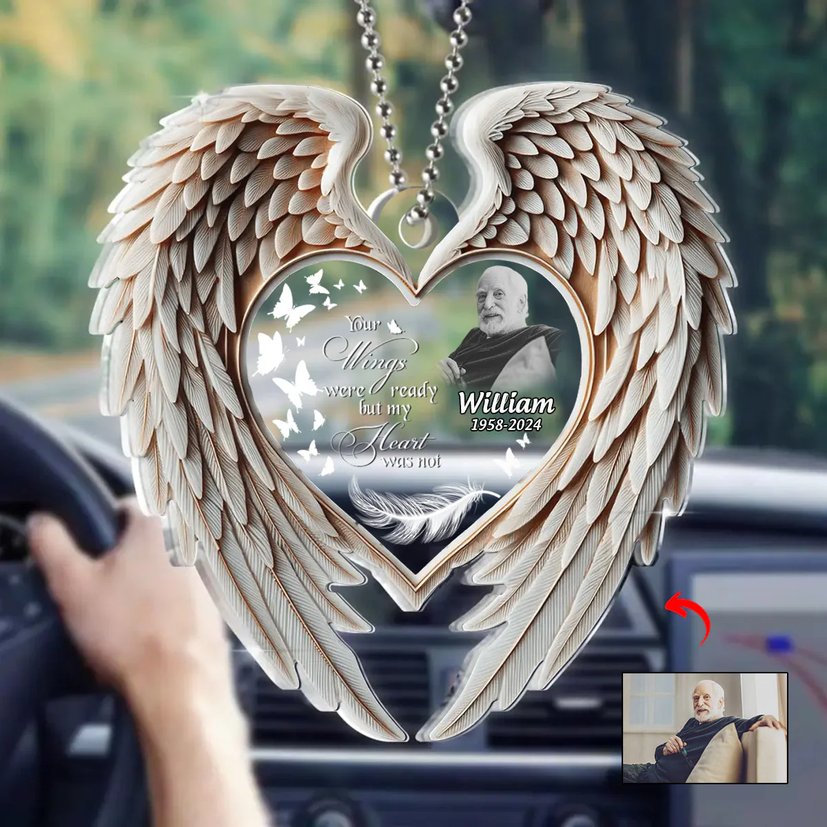 Personalized Memorial Wings Once By My Side Forever In My Heart Ornament - Image 4