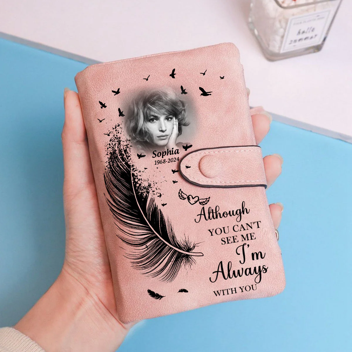 Personalized Memorial Wings Photo Leather Wallet Card Holder - Image 4