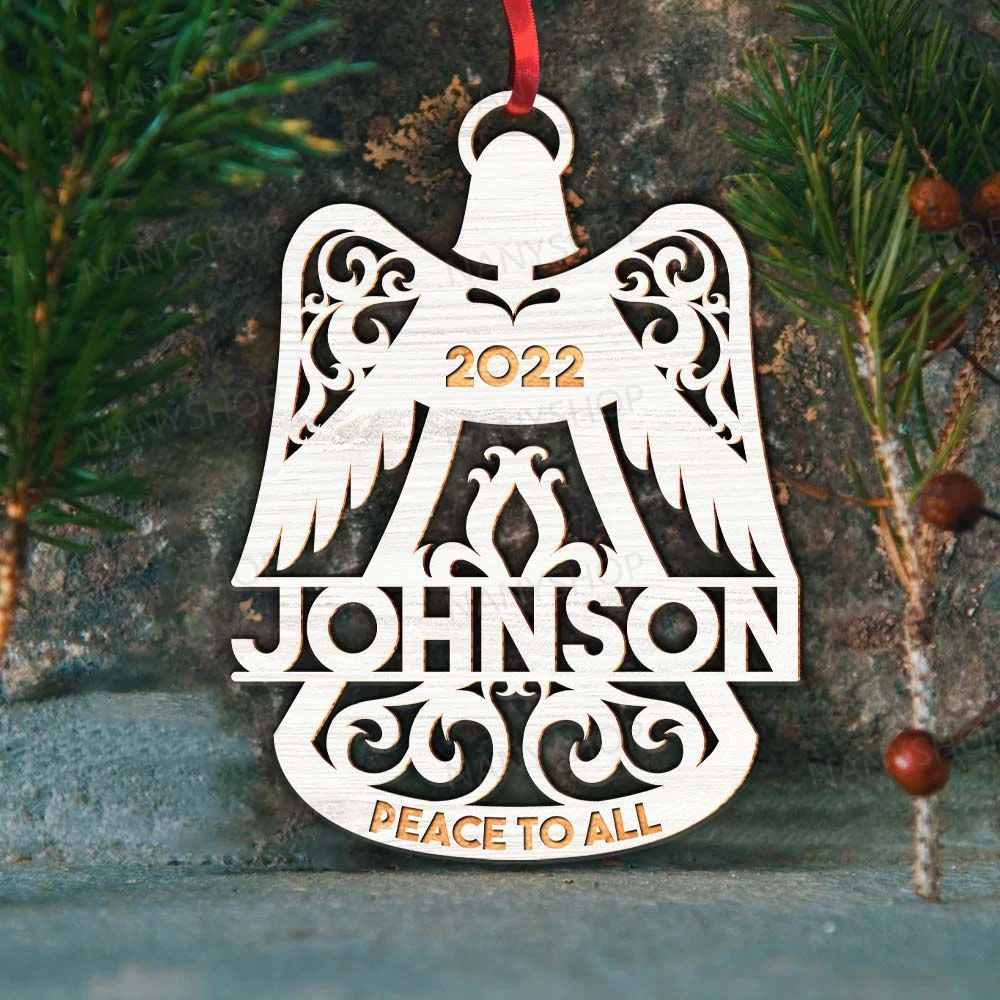 Personalized Memorial Wood Ornament - Angel Wings Bell Shape - Image 3