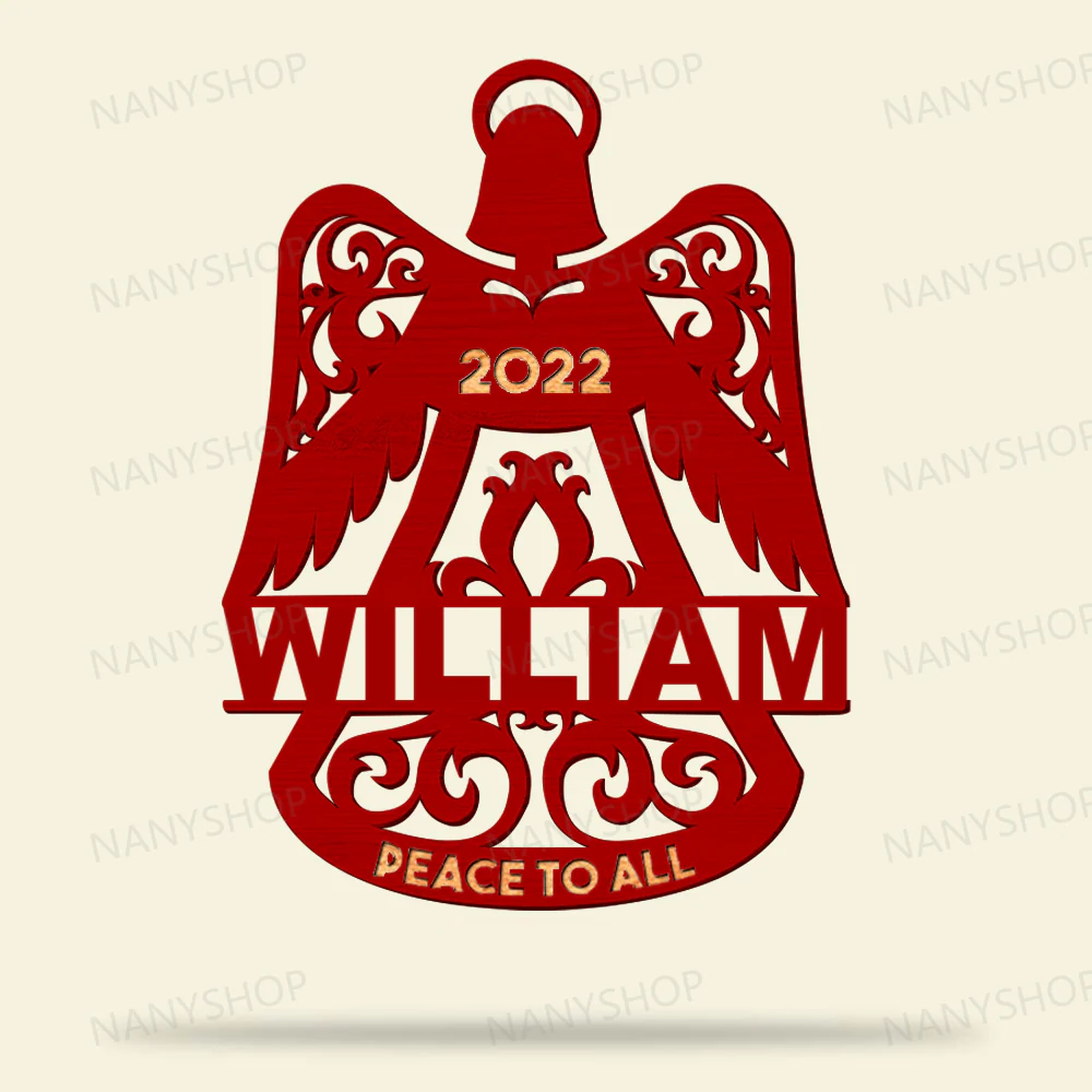 Personalized Memorial Wood Ornament - Angel Wings Bell Shape - Image 4