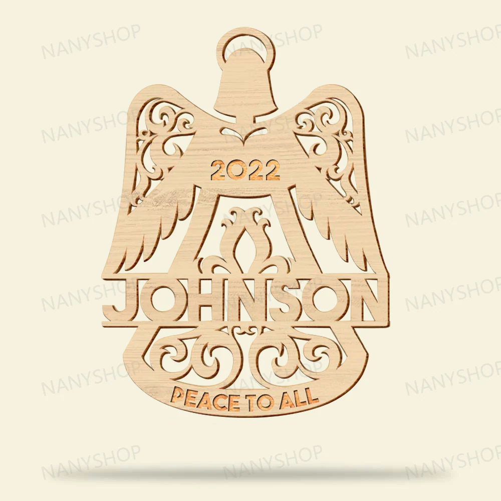 Personalized Memorial Wood Ornament - Angel Wings Bell Shape - Image 5
