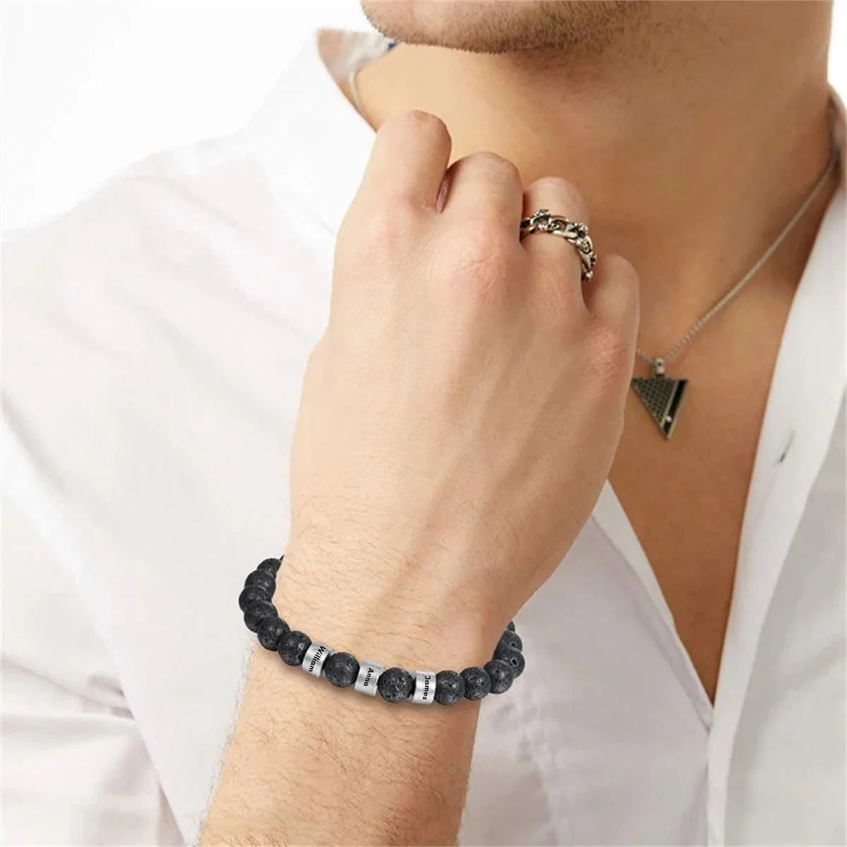Personalized Men Beaded Bracelet,Custom 1-8 Name - Image 5