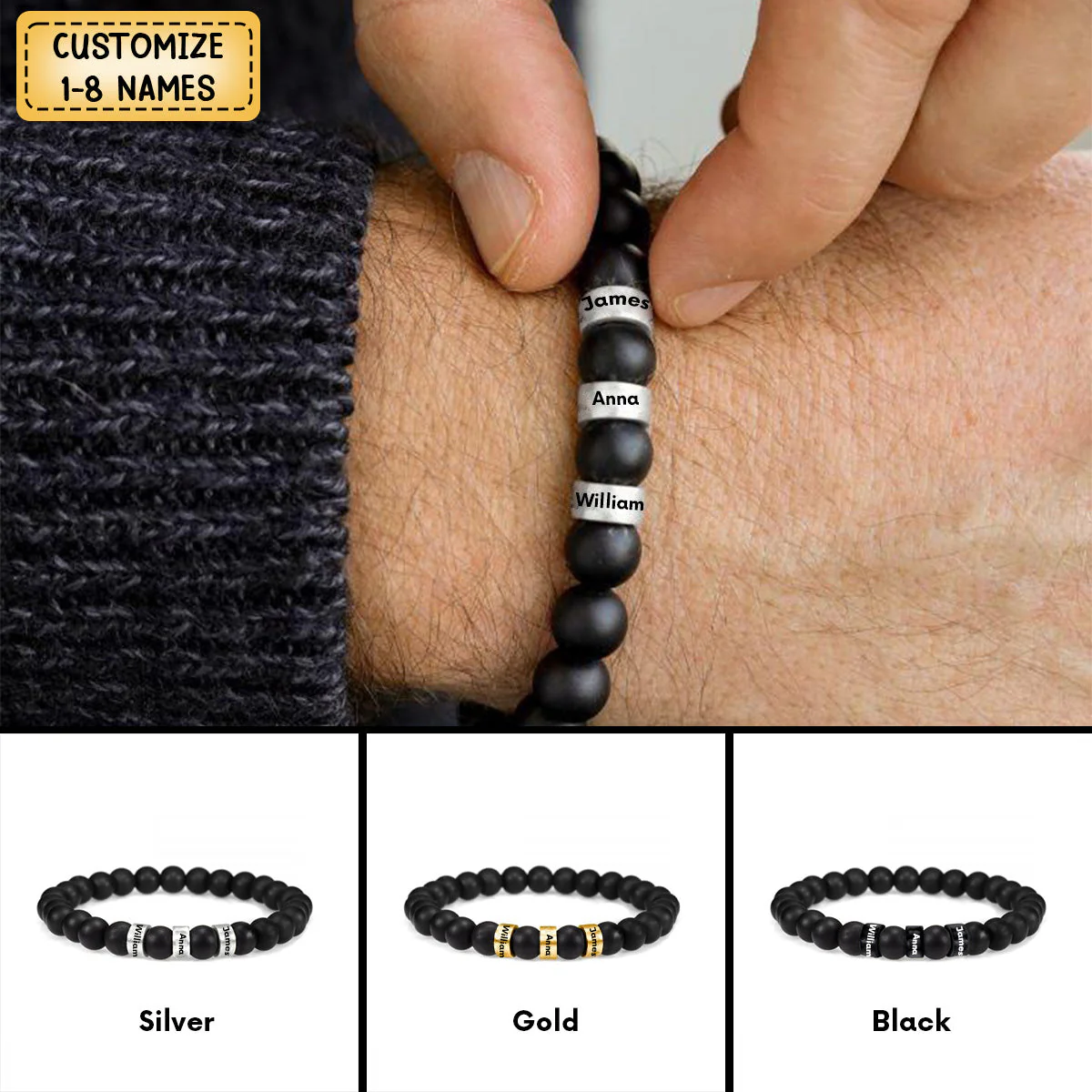 Personalized Men Beaded Bracelet,Custom 1-8 Name - Image 7