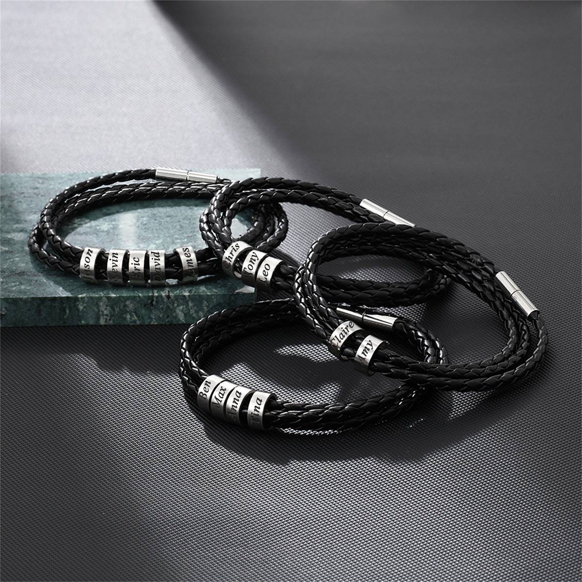 Personalized Men Braided Leather Bracelet with Small Custom Beads - Image 8