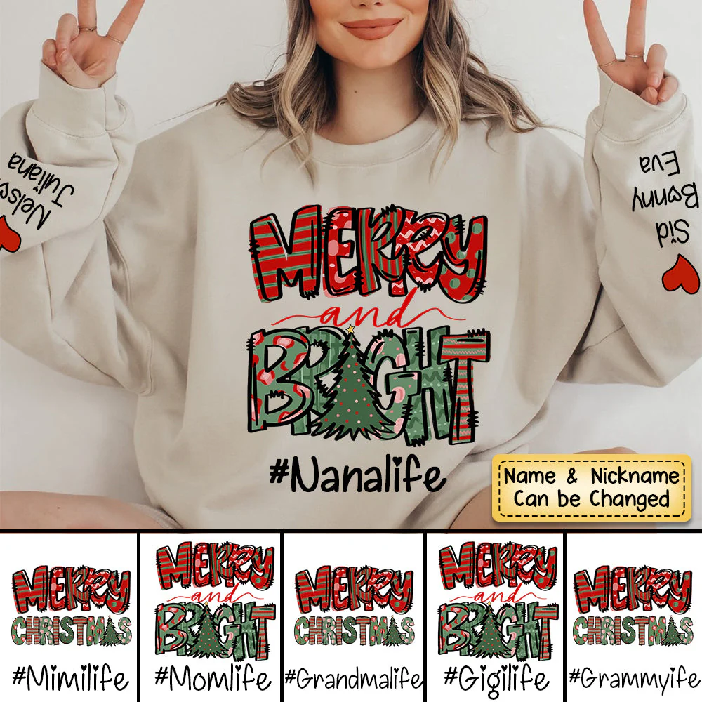 Personalized Merry & Bright Christmas Grandma Life Sweatshirt - Image 2