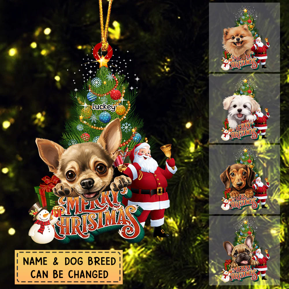 Personalized Merry Christmas Tree Cute Dog Acrylic Ornament