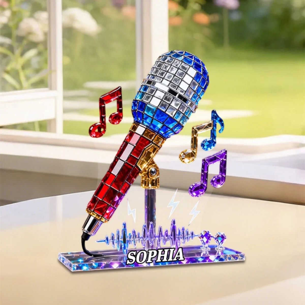 Personalized Microphone Stained Glass Effect Acrylic Plaque, Singing Music Lover Gift - Image 2