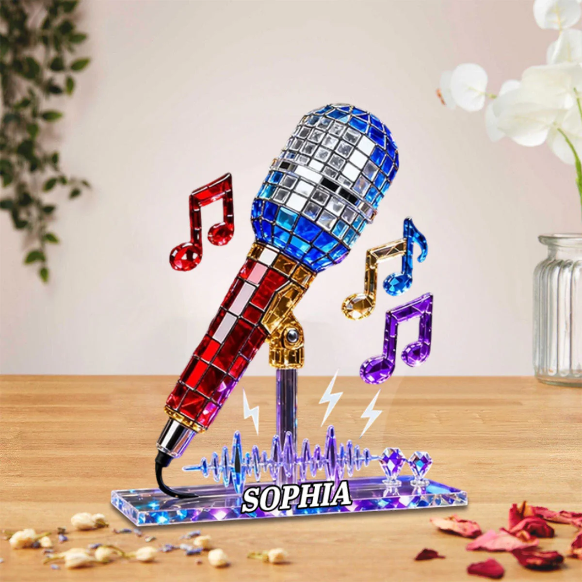 Personalized Microphone Stained Glass Effect Acrylic Plaque, Singing Music Lover Gift - Image 3