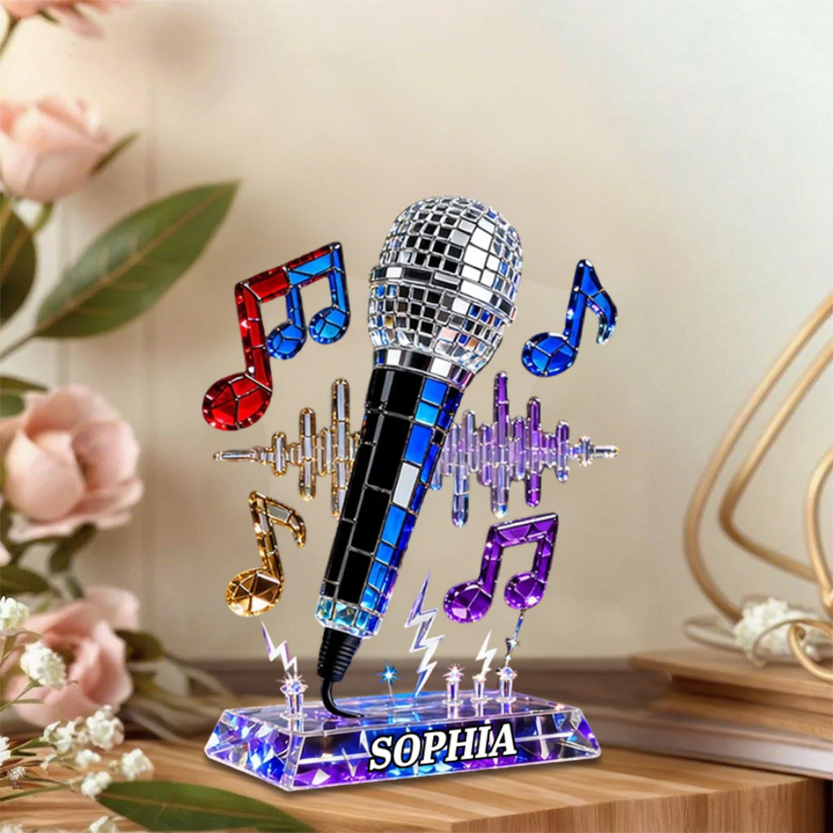 Personalized Microphone Stained Glass Effect Acrylic Plaque, Singing Music Lover Gift - Image 4