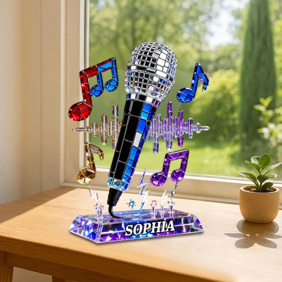 Personalized Microphone Stained Glass Effect Acrylic Plaque, Singing Music Lover Gift - Image 5