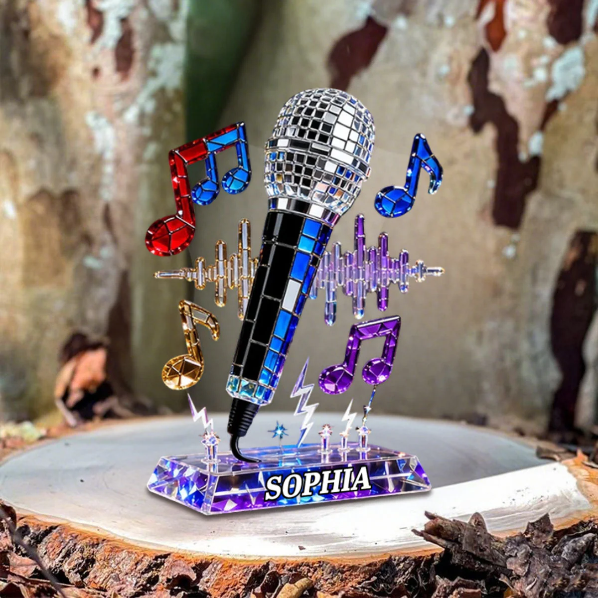 Personalized Microphone Stained Glass Effect Acrylic Plaque, Singing Music Lover Gift - Image 6