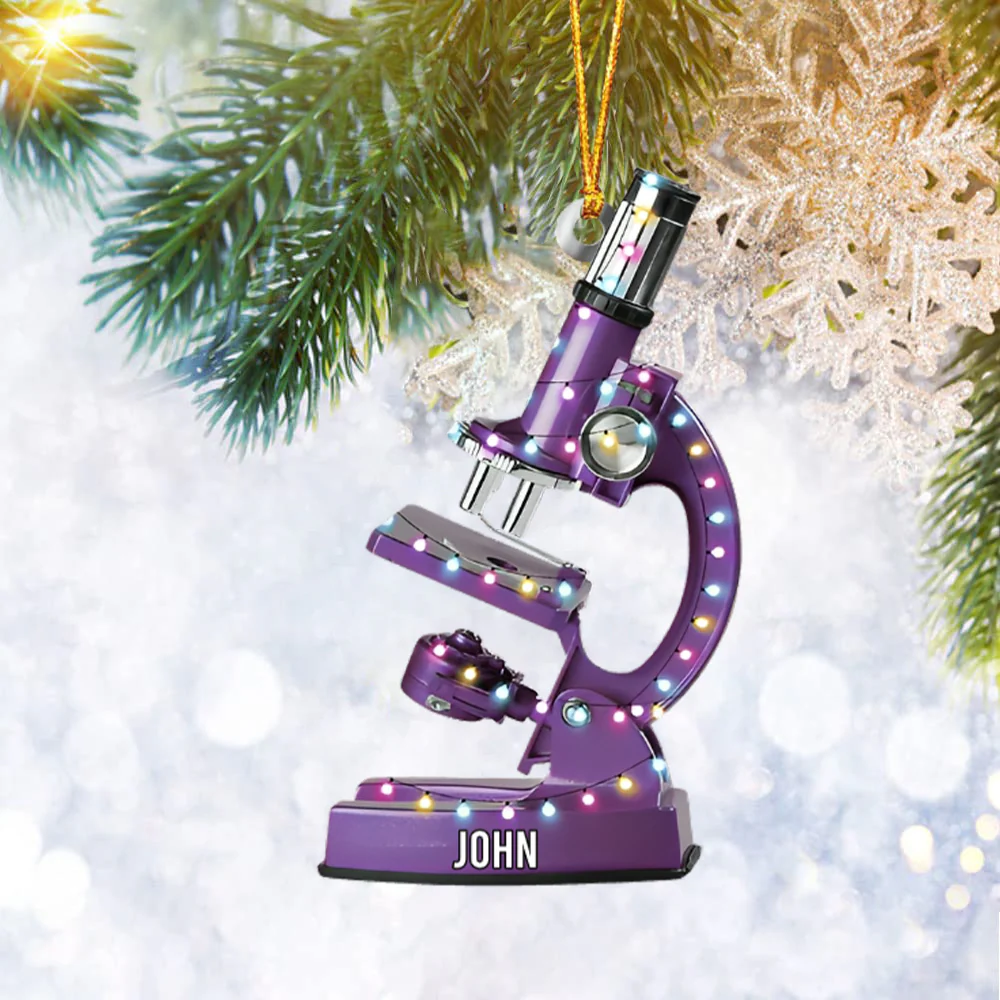 Personalized Microscope Christmas Ornament, Gift for Scientist - Image 2