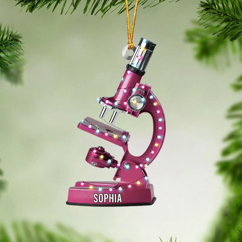 Personalized Microscope Christmas Ornament, Gift for Scientist - Image 3