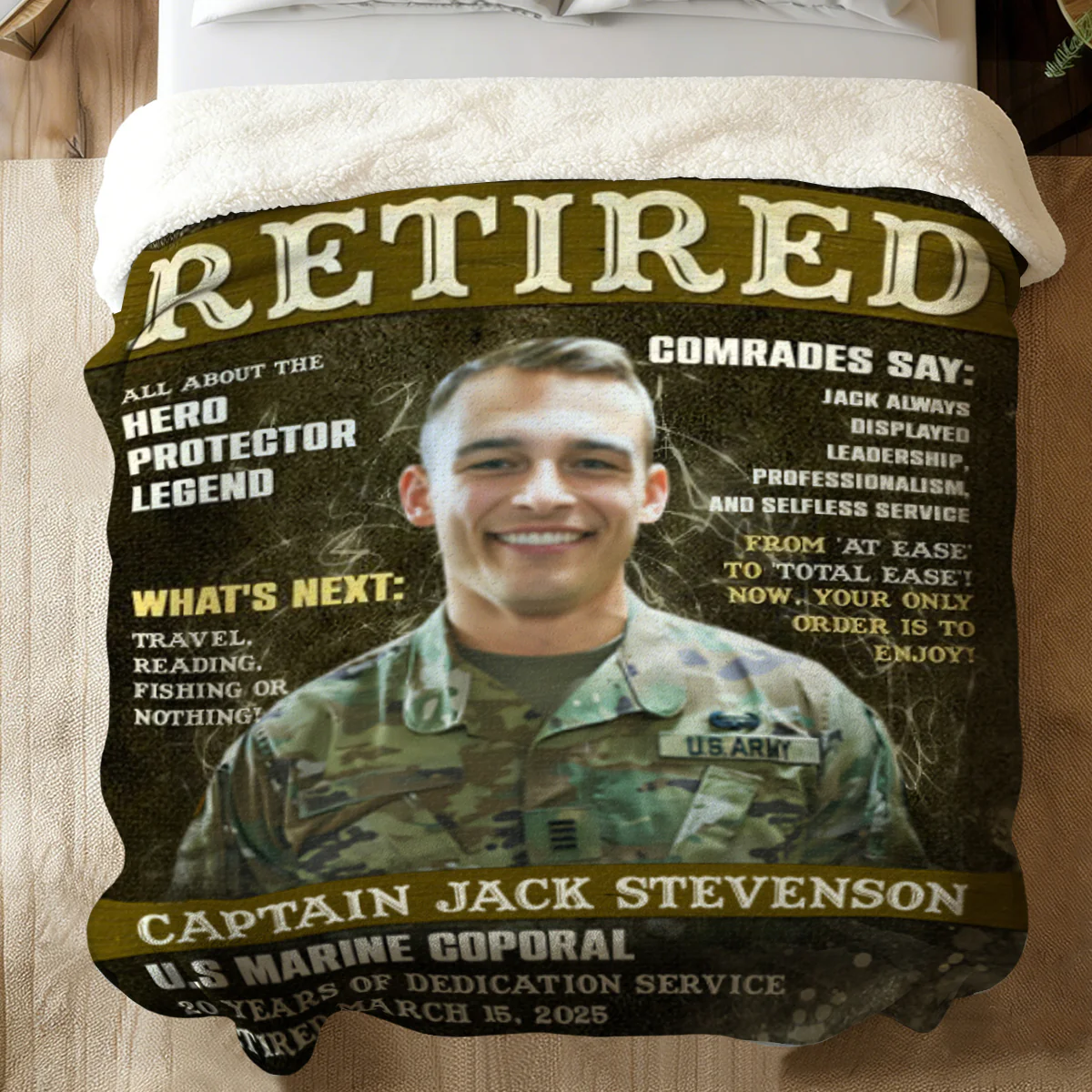 Personalized Military Retirement Magazine Cover Blanket, Army Retirement Gift, Military Gift - Image 4