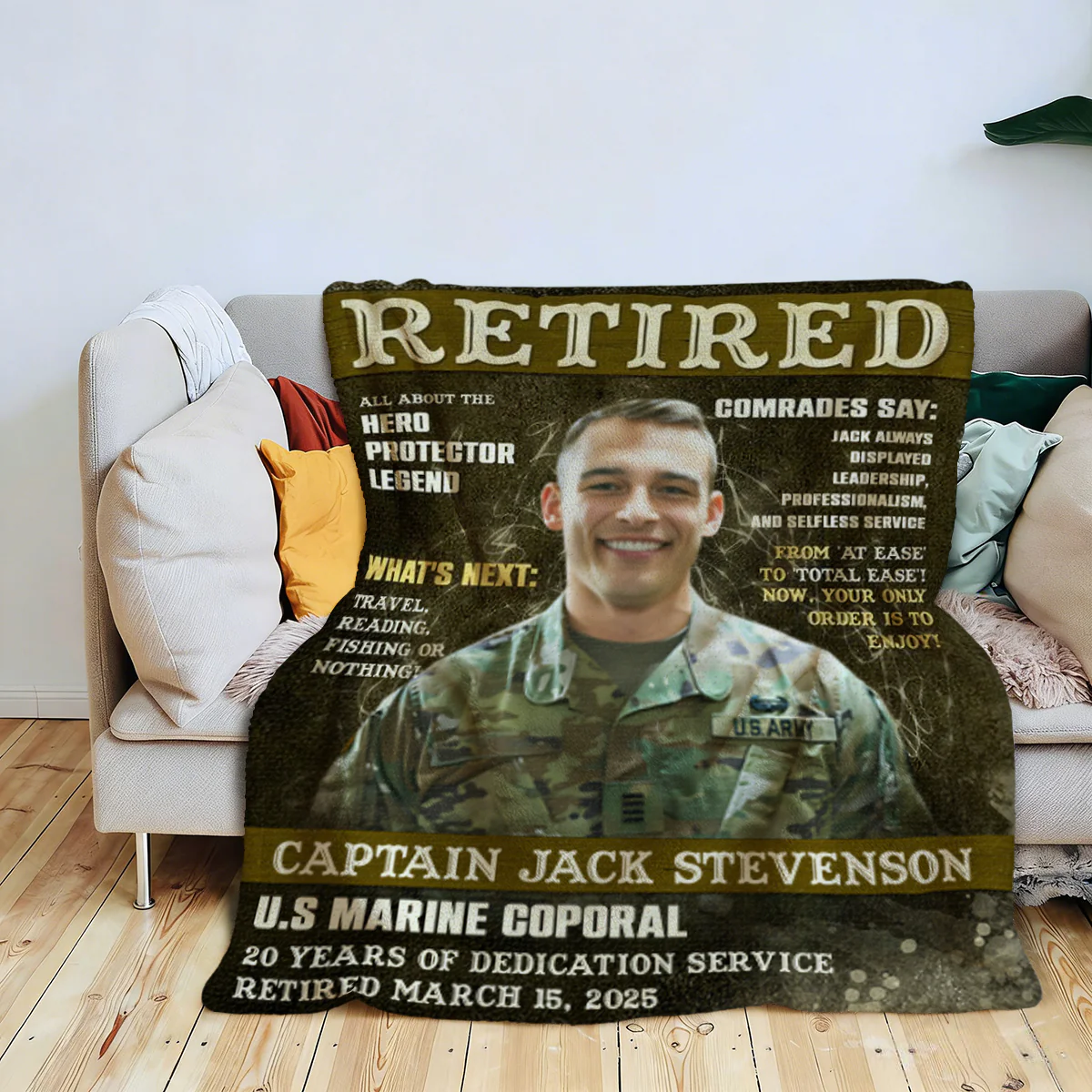 Personalized Military Retirement Magazine Cover Blanket, Army Retirement Gift, Military Gift - Image 5