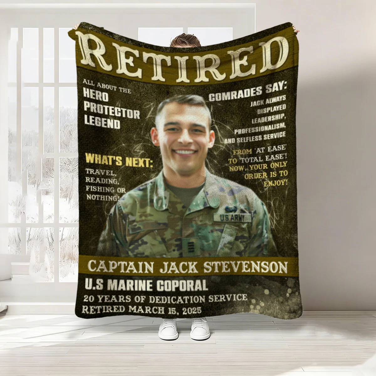 Personalized Military Retirement Magazine Cover Blanket, Army Retirement Gift, Military Gift - Image 6