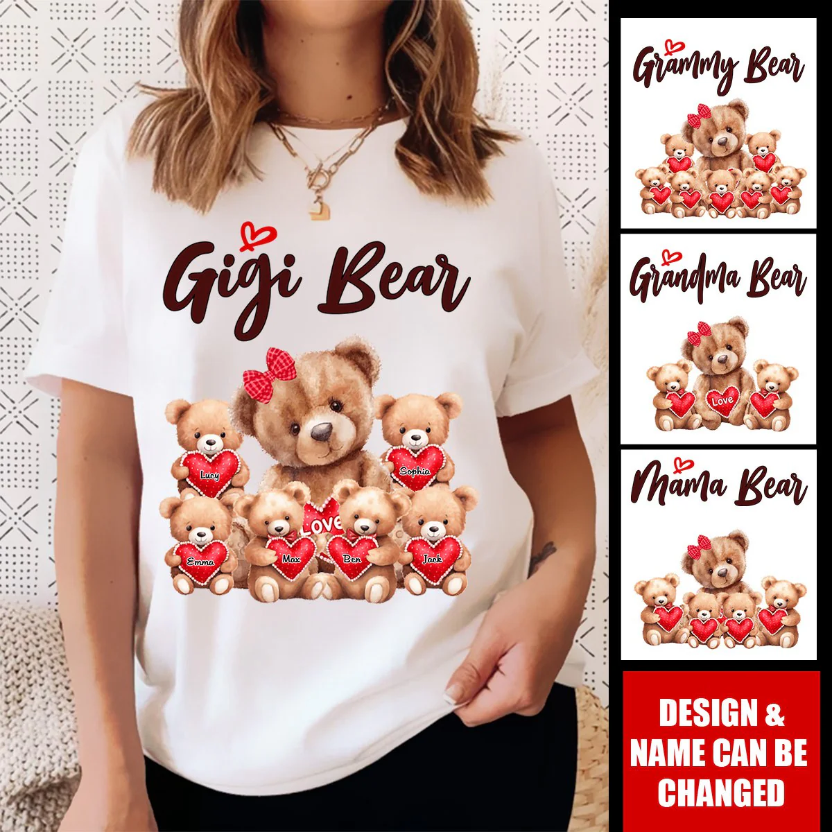 Personalized Mimi Bear Custom Grandma With Kids Pure cotton T-shirt - Image 2