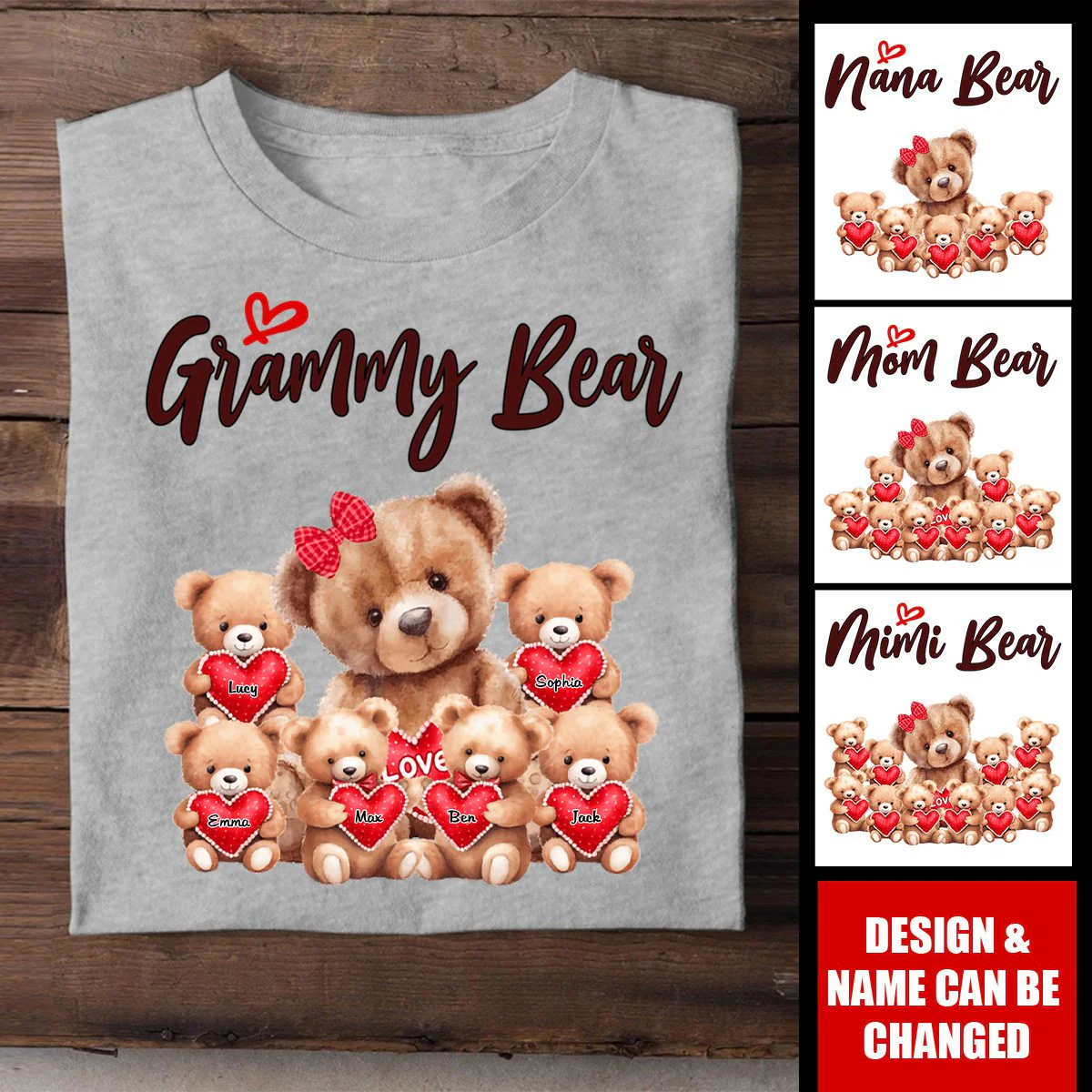 Personalized Mimi Bear Custom Grandma With Kids Pure cotton T-shirt - Image 3