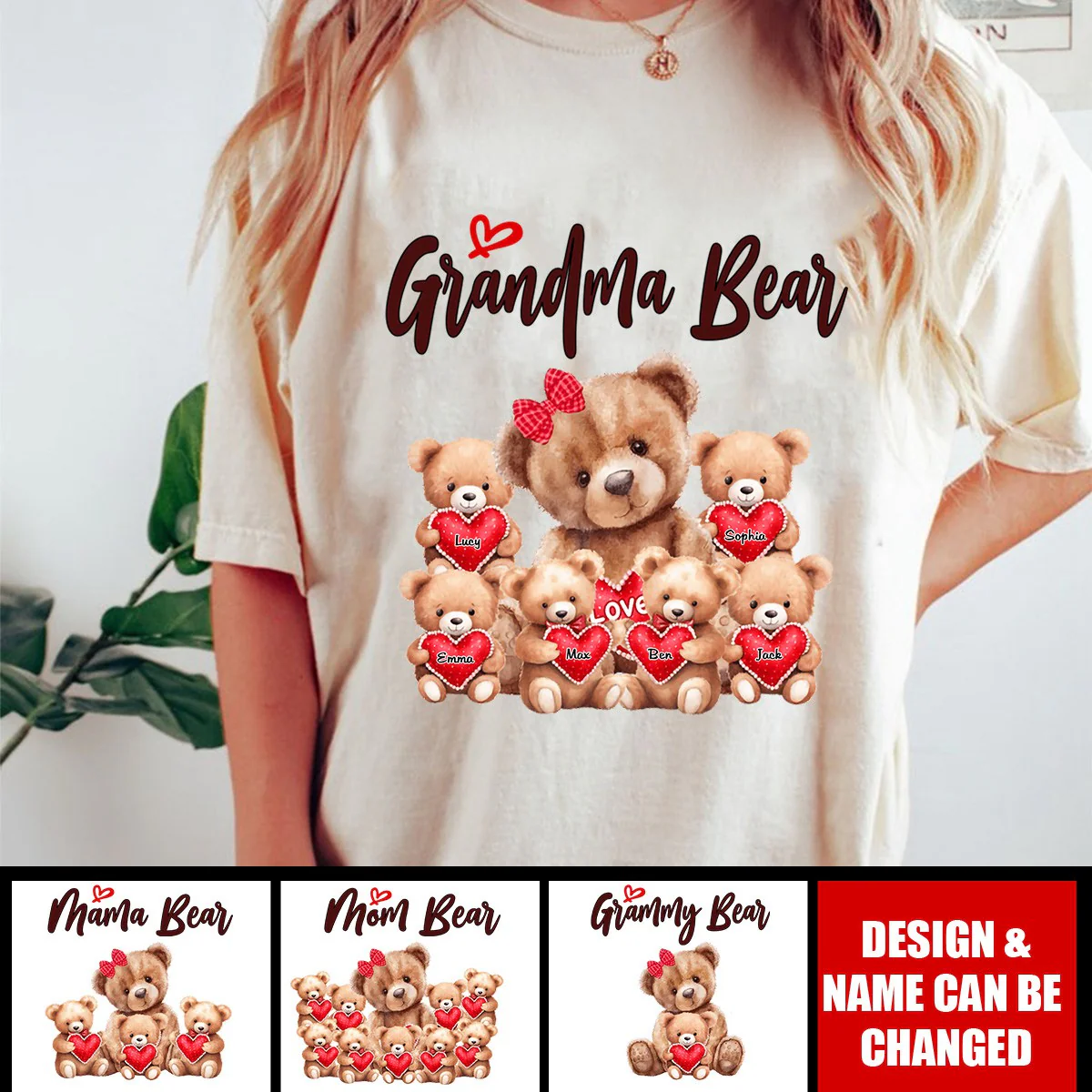 Personalized Mimi Bear Custom Grandma With Kids Pure cotton T-shirt - Image 4