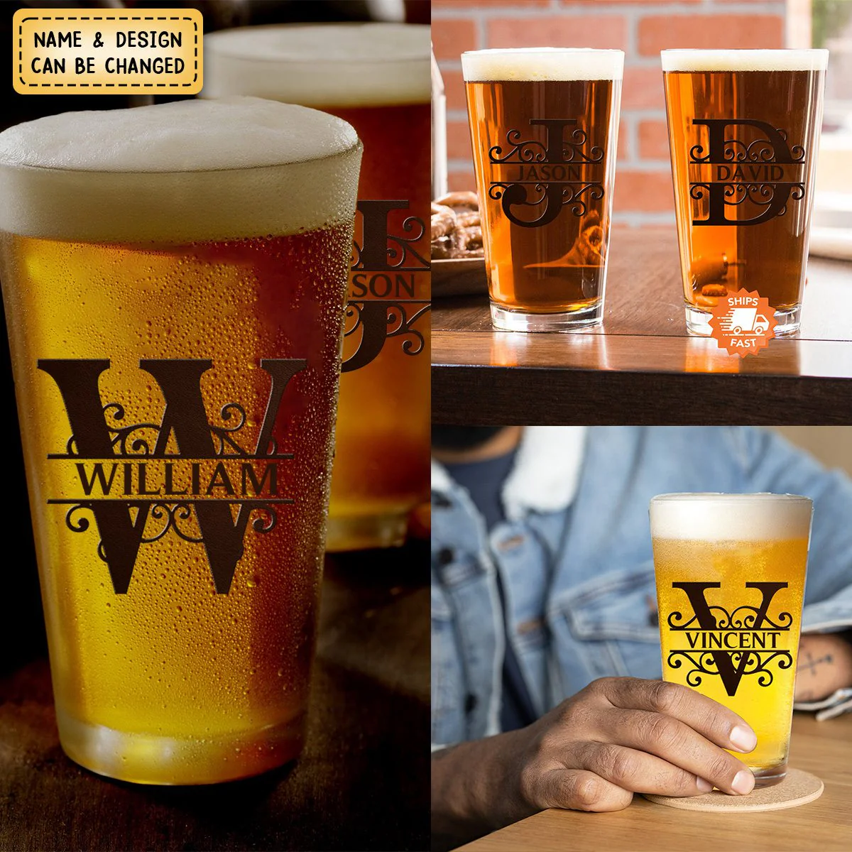 Personalized Minimalist Monogram Vintage Style Beer Glass - Image 5