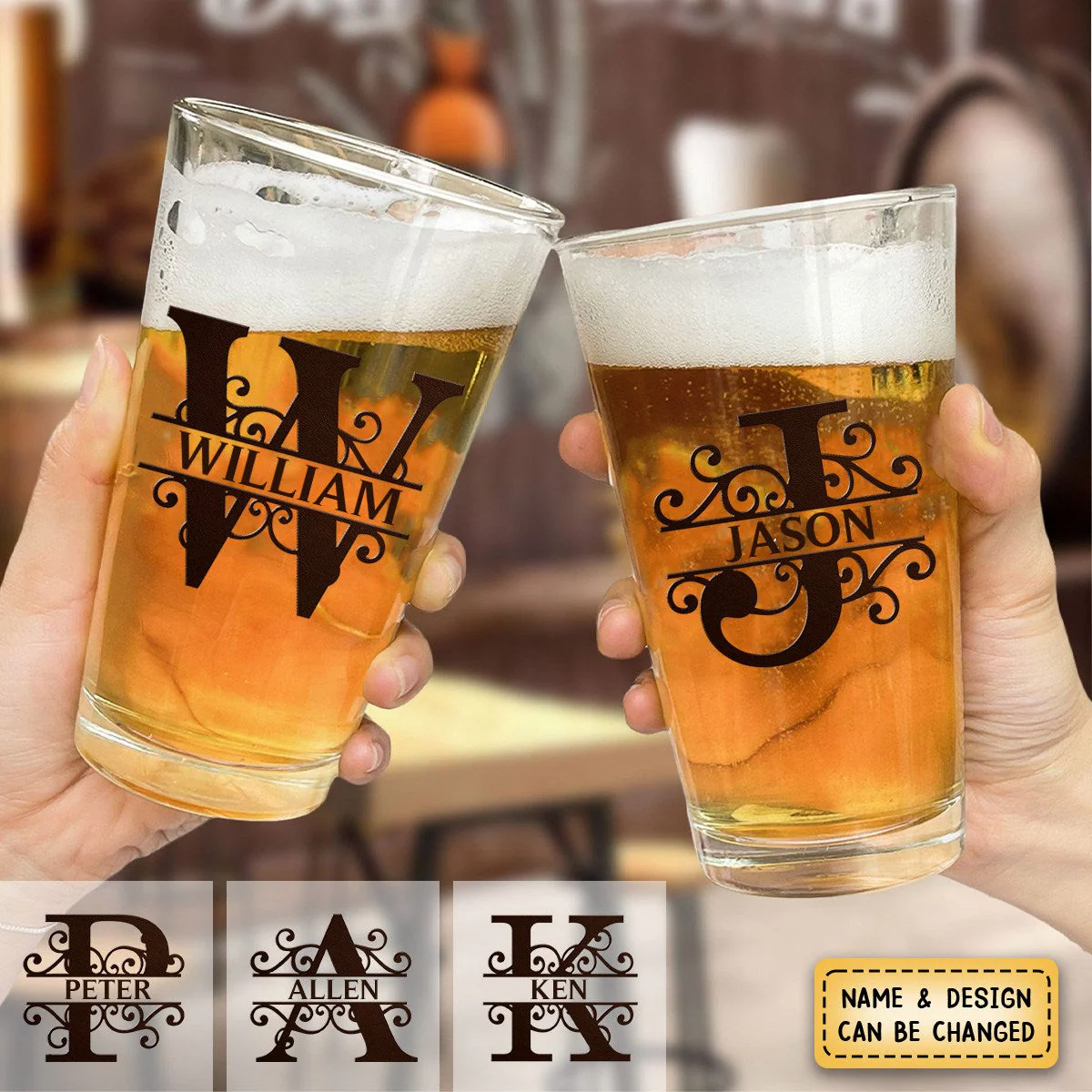 Personalized Minimalist Monogram Vintage Style Beer Glass - Image 6