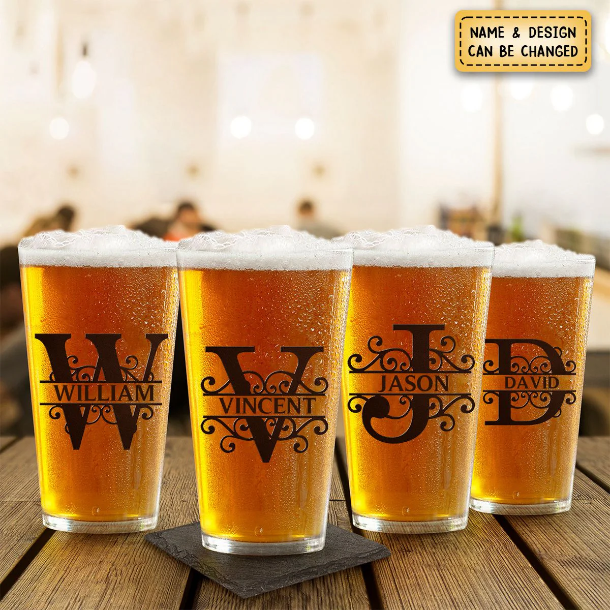 Personalized Minimalist Monogram Vintage Style Beer Glass - Image 7
