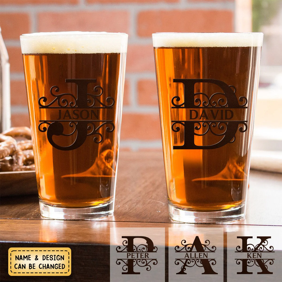 Personalized Minimalist Monogram Vintage Style Beer Glass - Image 8