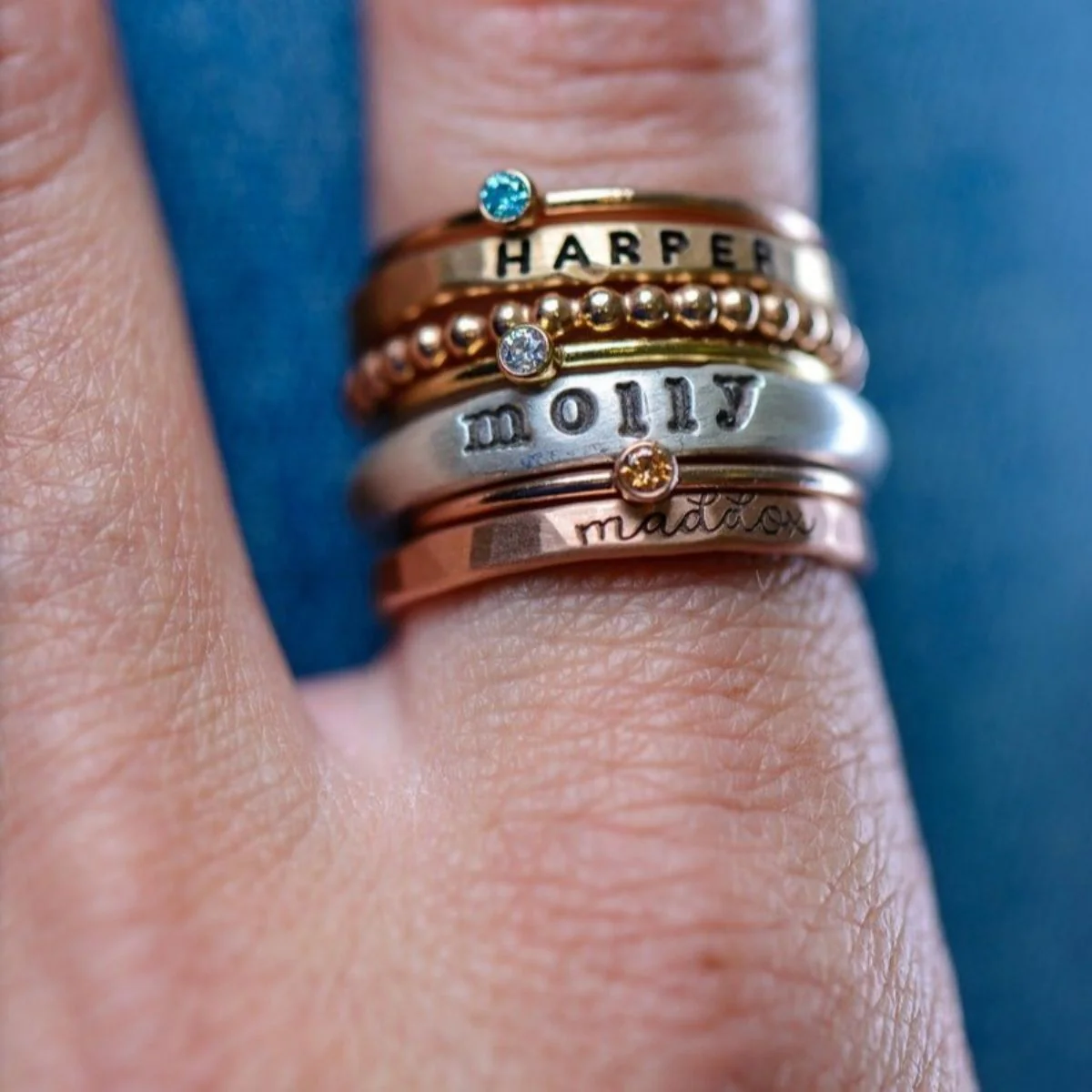 Personalized Mixed Metal Stackable Name Birthstone Ring Gifts - Image 3