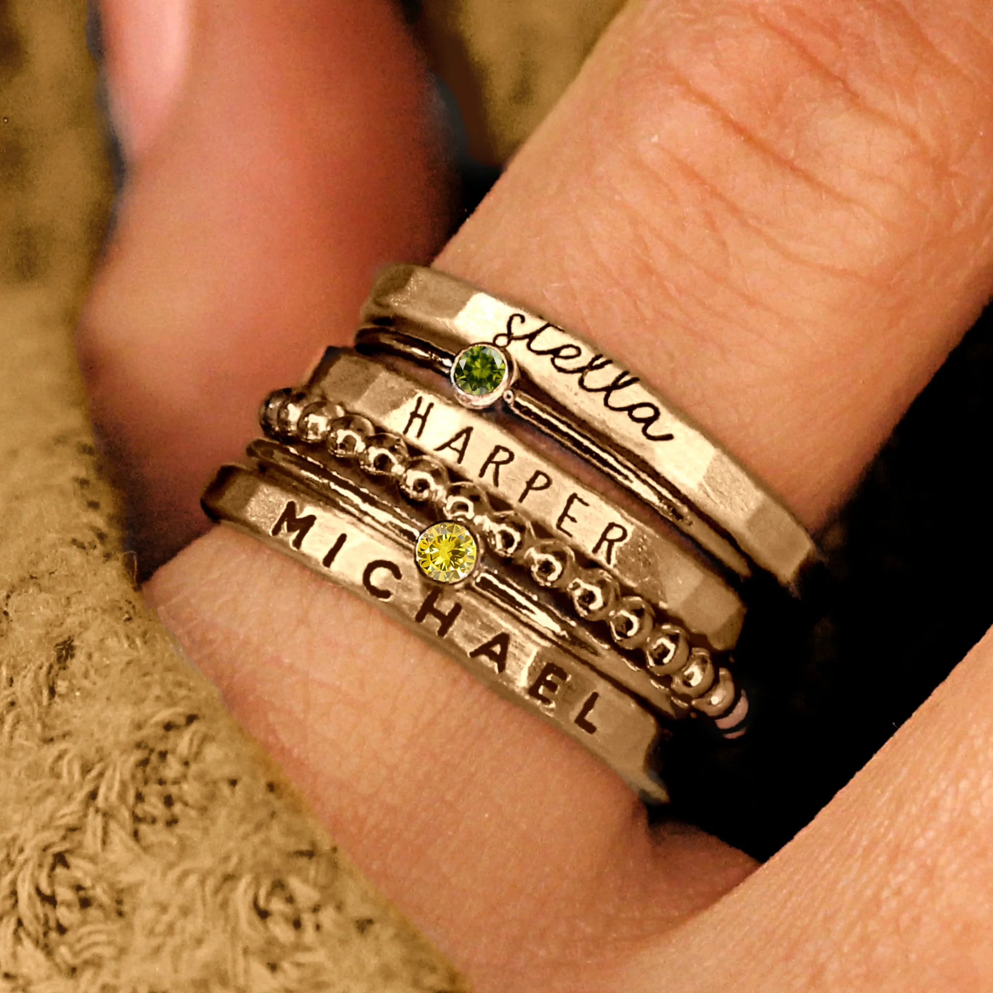 Personalized Mixed Metal Stackable Name Birthstone Ring Gifts - Image 9