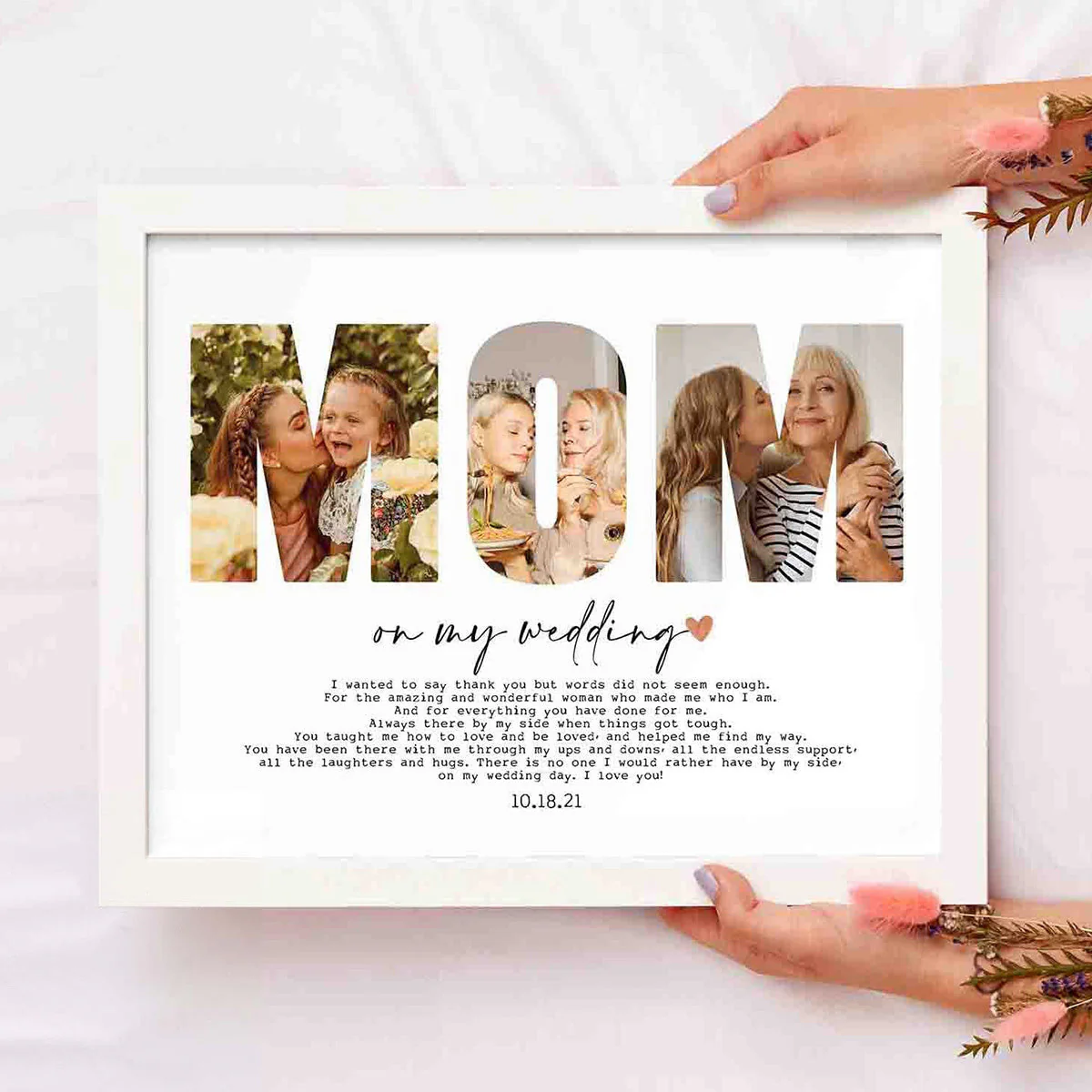 Personalized Mom/Dad/Sis on my wedding Photo Frame, Custom Photo Collage Poster - Image 4