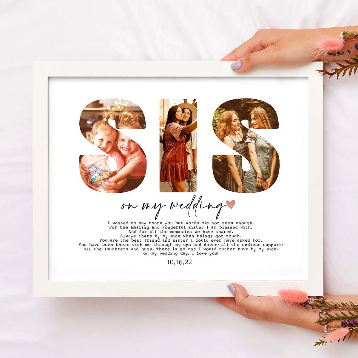 Personalized Mom/Dad/Sis on my wedding Photo Frame, Custom Photo Collage Poster - Image 7