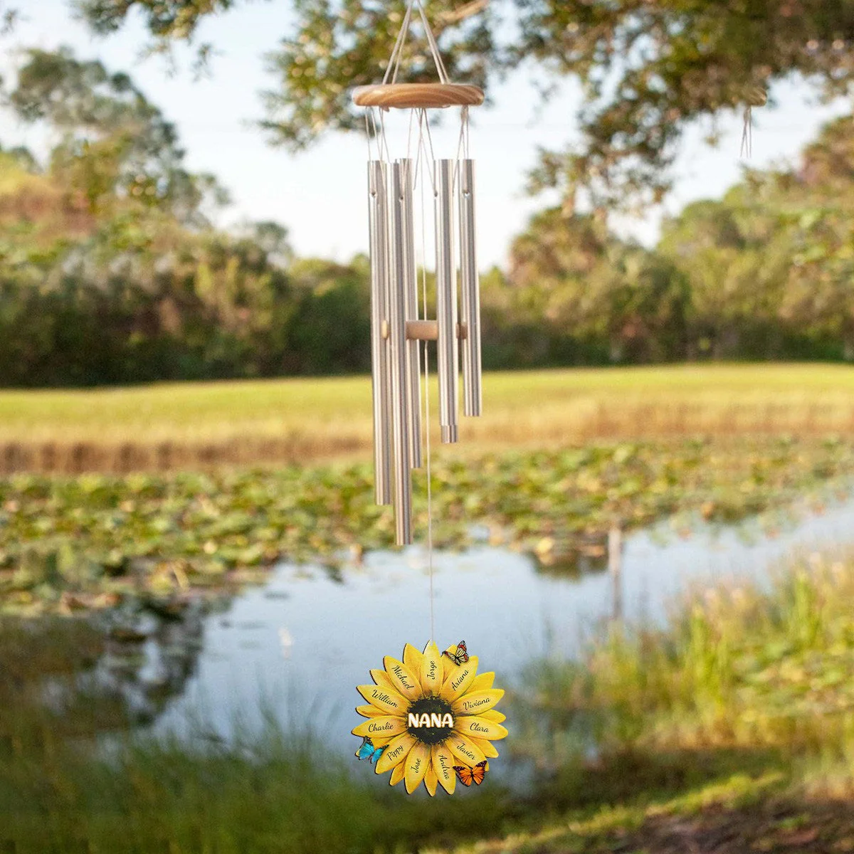 Personalized Mom Grandma Family Sunflower Wind Chimes - Image 3