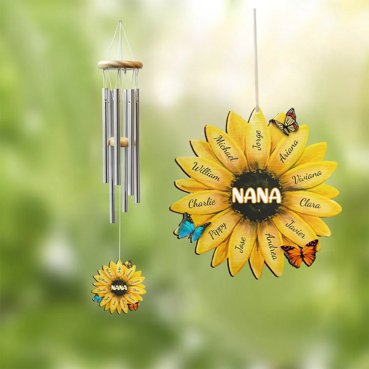 Personalized Mom Grandma Family Sunflower Wind Chimes - Image 5