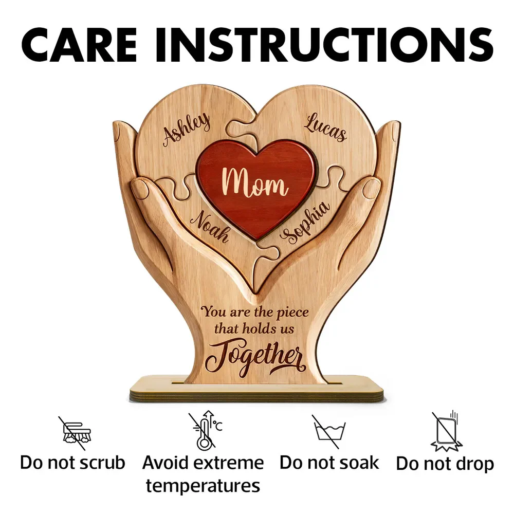 Personalized "Mom, the Piece That Holds Us Together" Wooden Plaque – Mother's Day Gift For Mom & Wife - Image 2