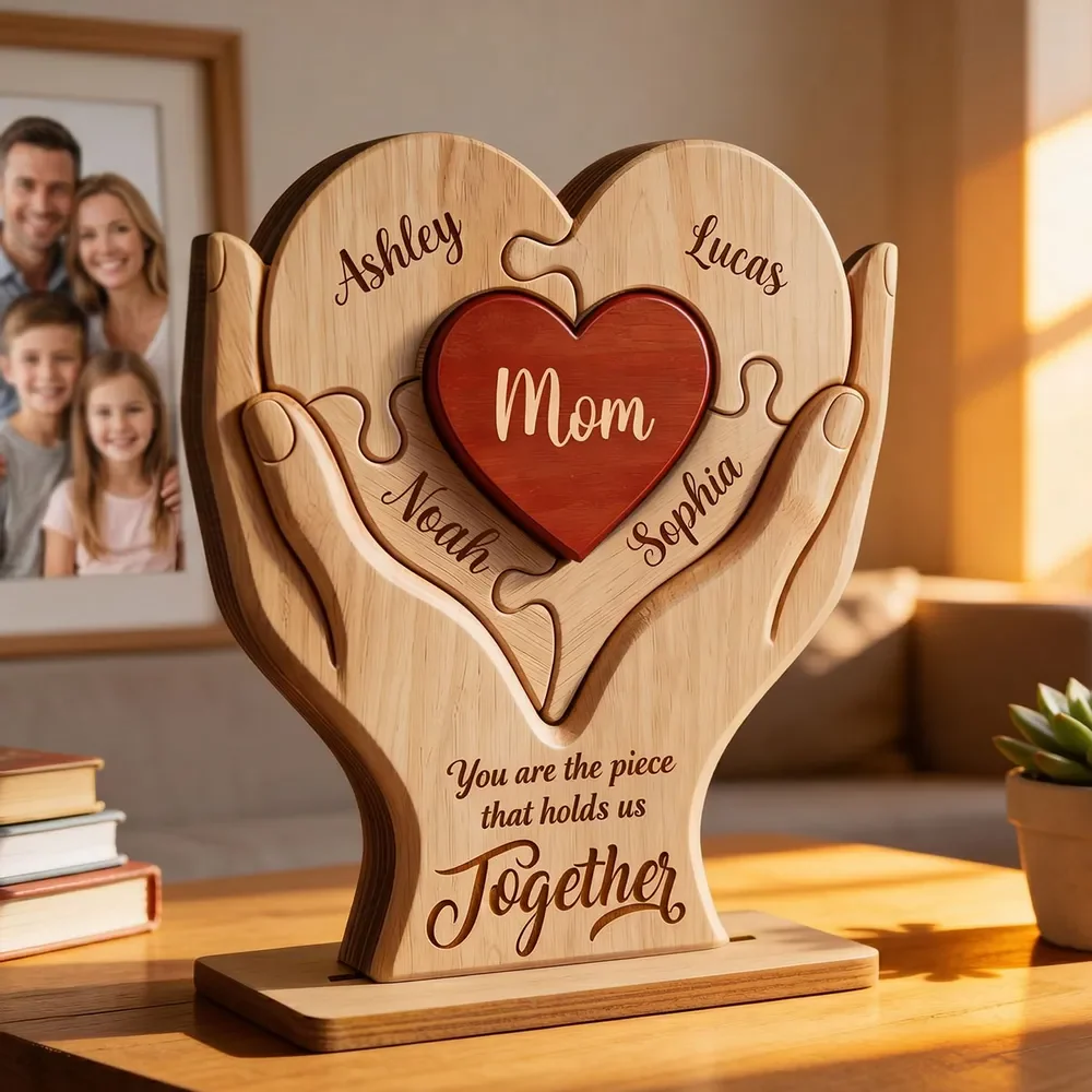 Personalized "Mom, the Piece That Holds Us Together" Wooden Plaque – Mother's Day Gift For Mom & Wife - Image 5