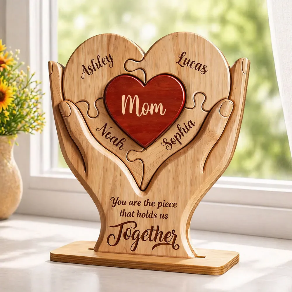 Personalized "Mom, the Piece That Holds Us Together" Wooden Plaque – Mother's Day Gift For Mom & Wife - Image 6