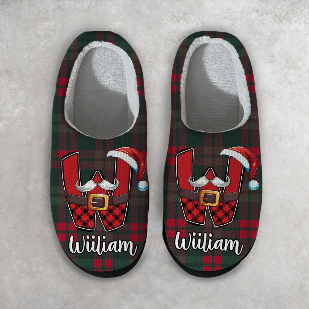Personalized Monogram Alphabet Name Letter Christmas Plush Slippers - Image 3