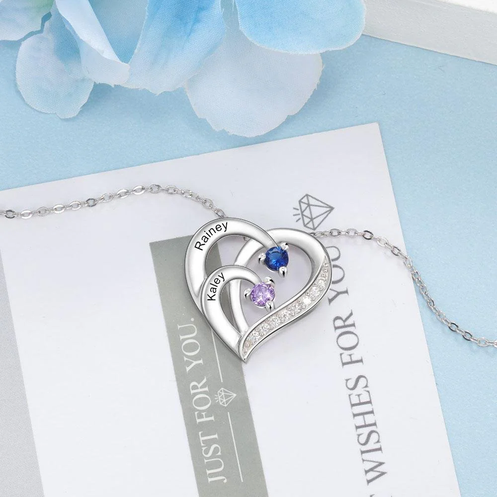 Personalized Mother 2/3/4 BirthStones Names Family Heart Necklace - Image 5