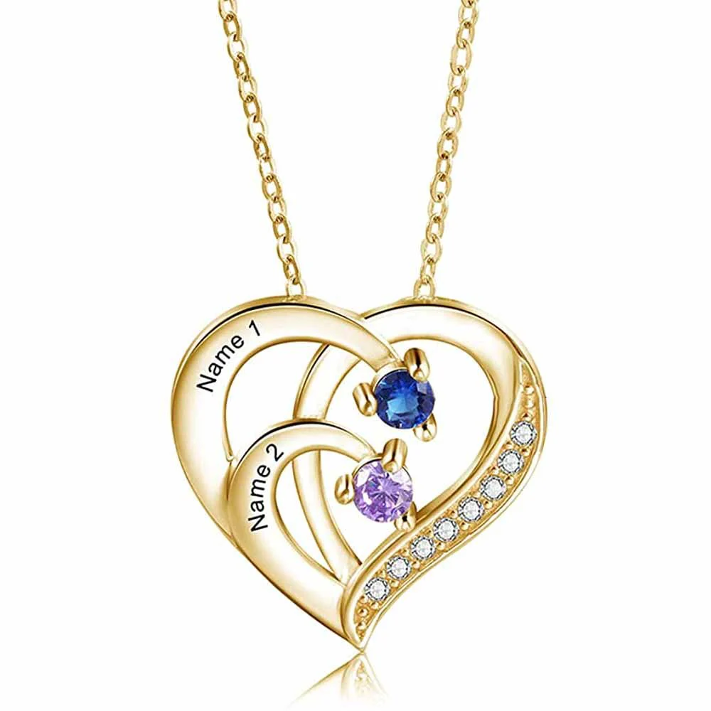 Personalized Mother 2/3/4 BirthStones Names Family Heart Necklace - Image 8