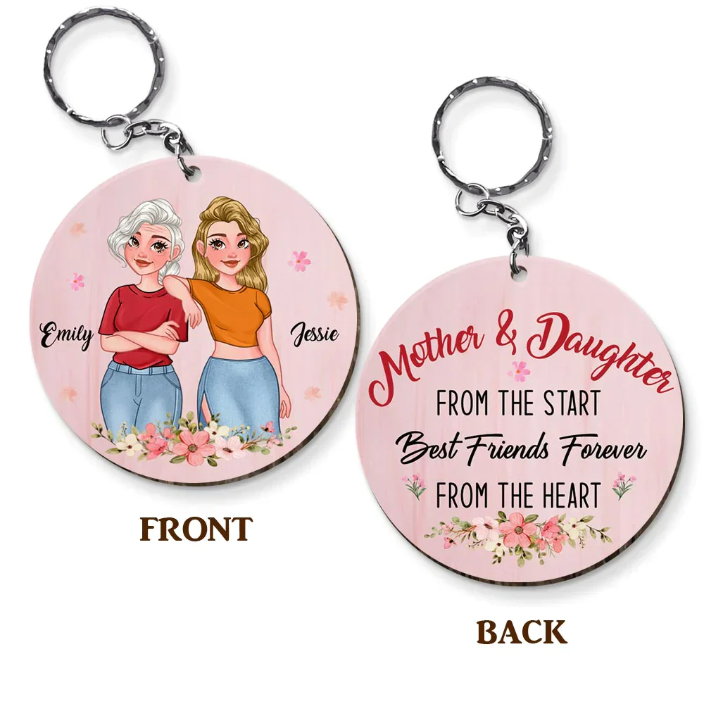 Personalized Mother And Daughter Friend wood Keychain - Image 2