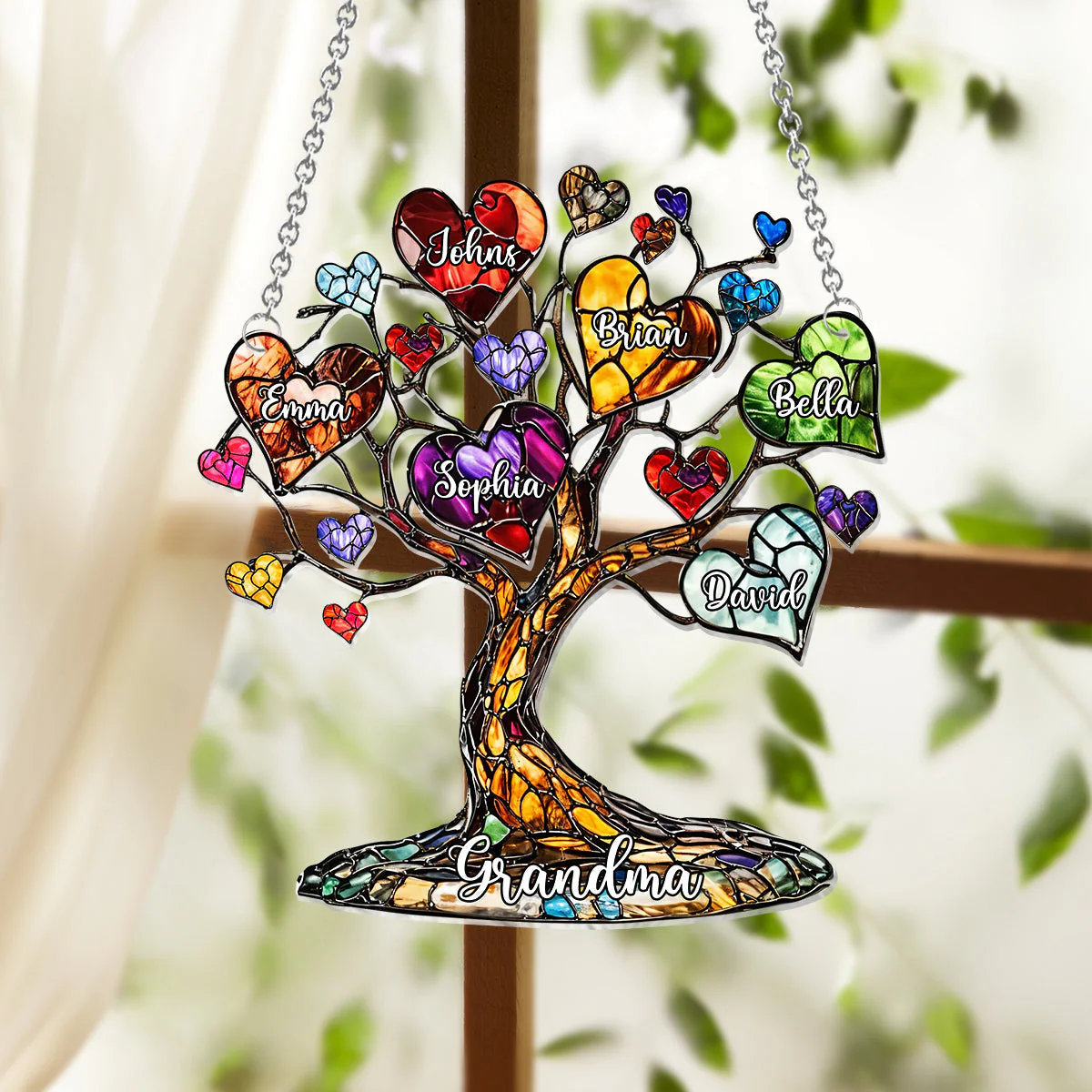 Personalized Mother Window Hanging Suncatcher Ornament - Mom Grandma Heart Tree - Image 2