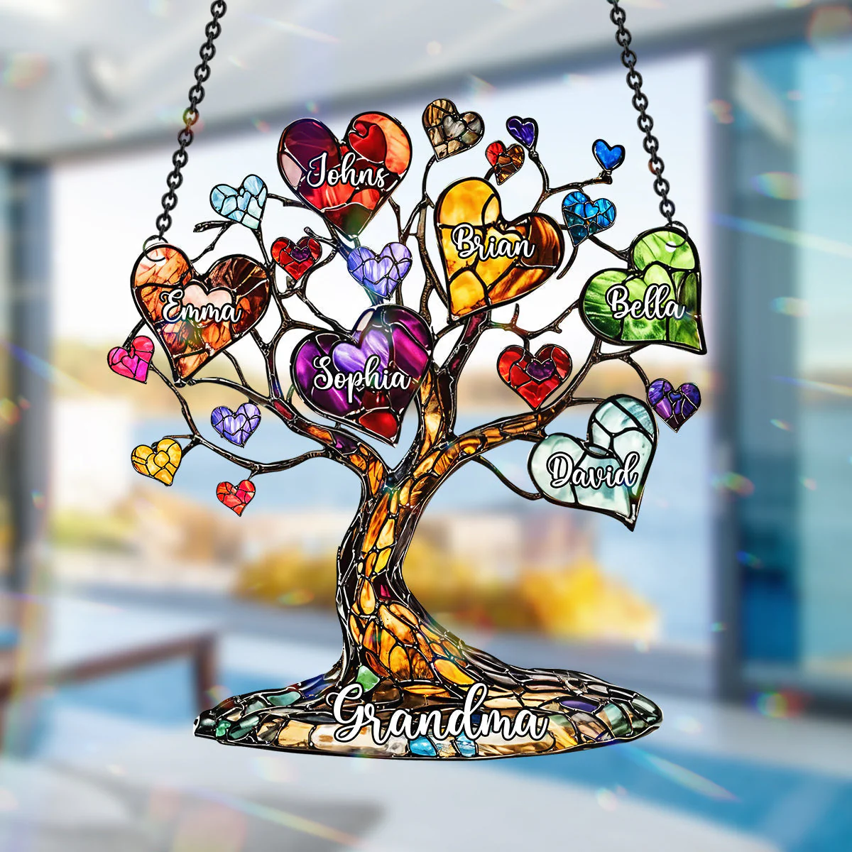 Personalized Mother Window Hanging Suncatcher Ornament - Mom Grandma Heart Tree - Image 3