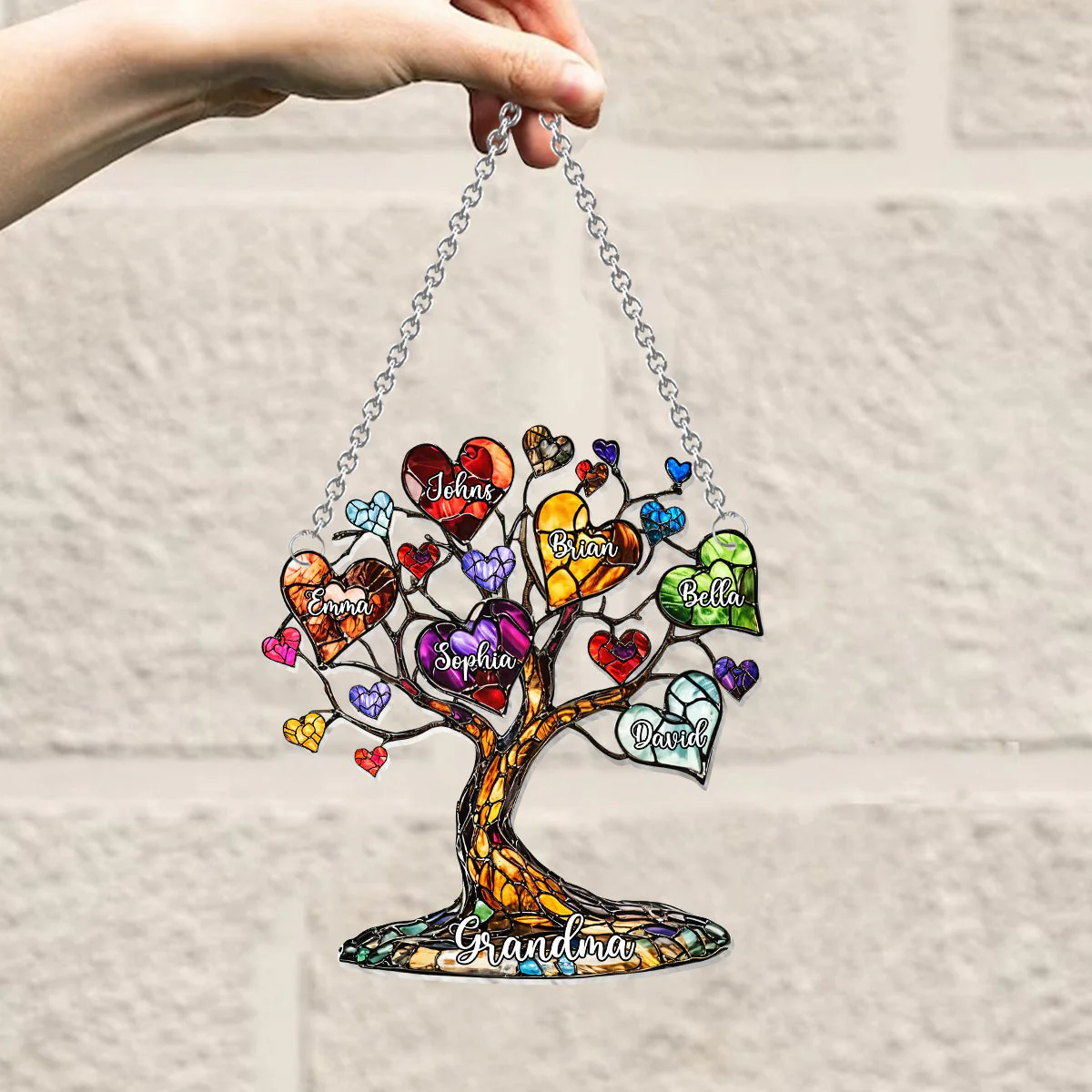 Personalized Mother Window Hanging Suncatcher Ornament - Mom Grandma Heart Tree - Image 5