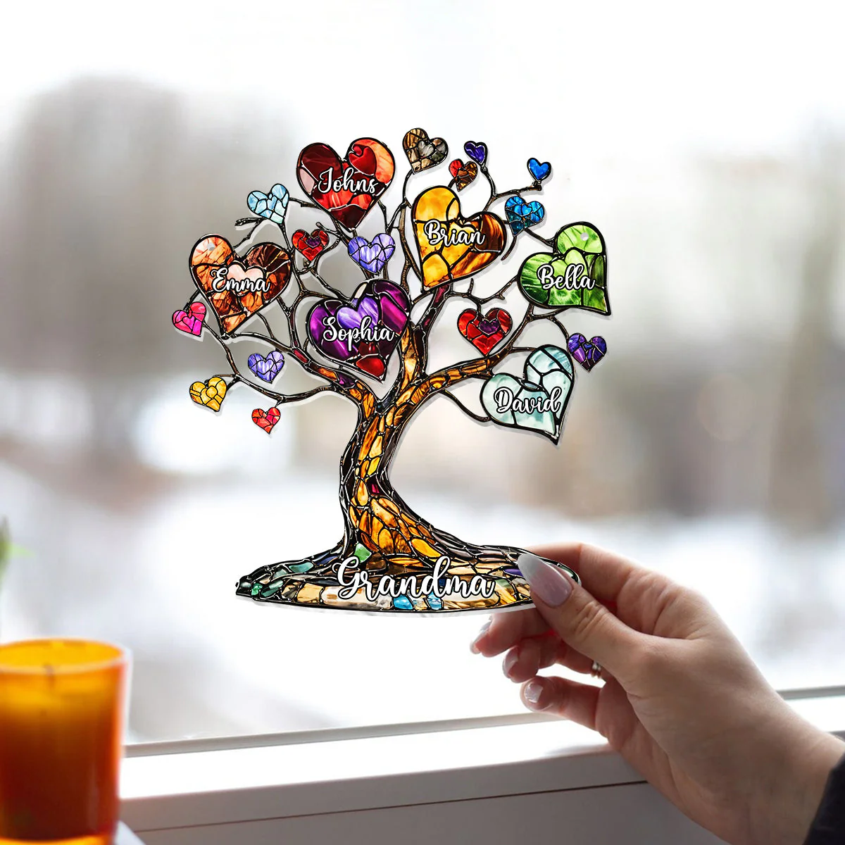 Personalized Mother Window Hanging Suncatcher Ornament - Mom Grandma Heart Tree - Image 6