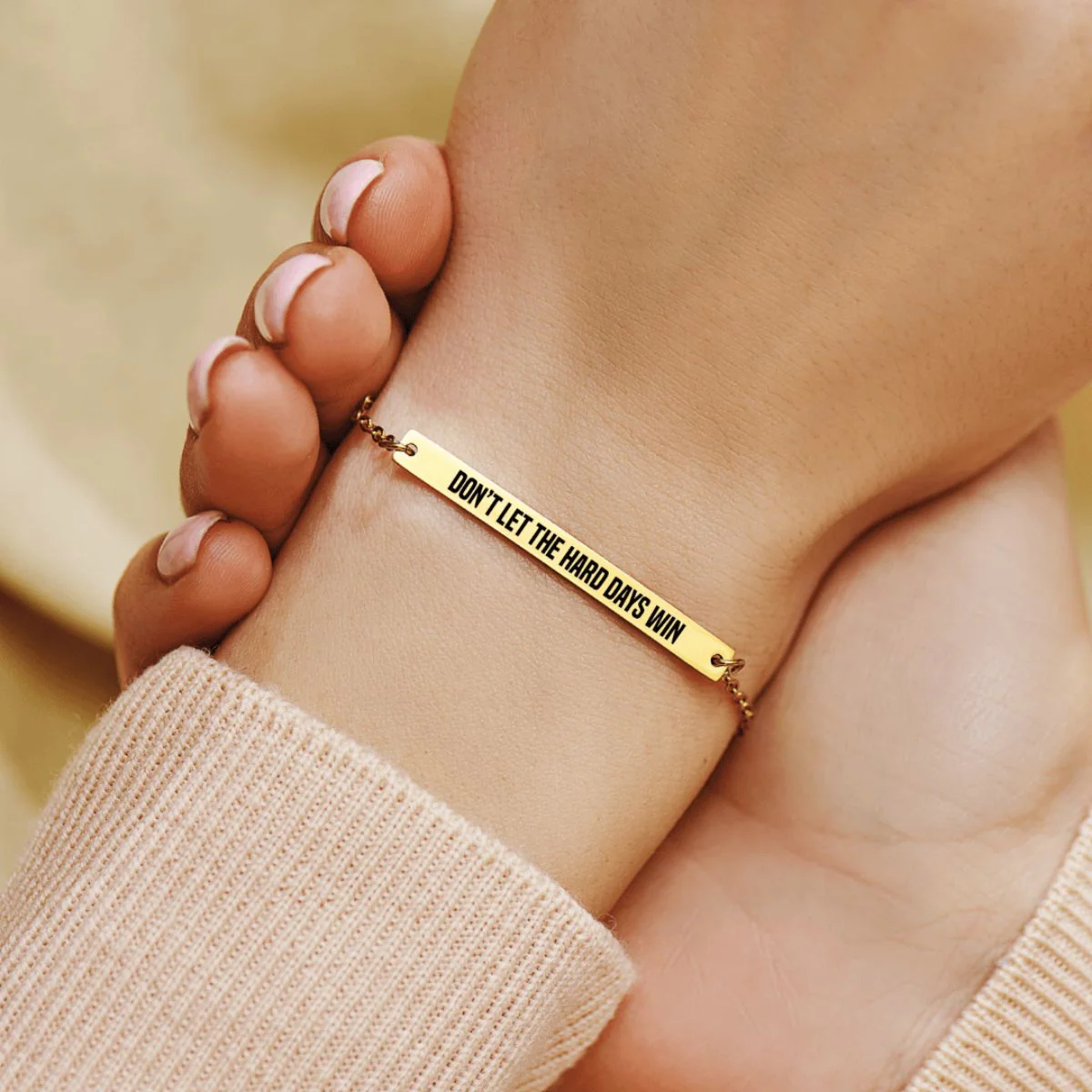 Personalized Motivational Bar Brecelet Don't Let The Hard Days Win - Gift For Family, Friend - Image 2
