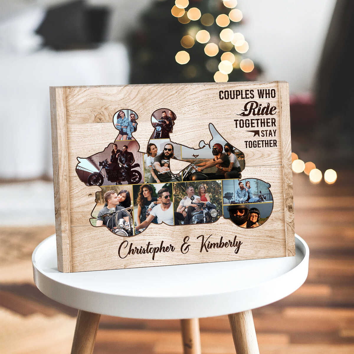 Personalized Motorcycle Couple Canvas, Custom Biker Couple Photo Collages - Image 3