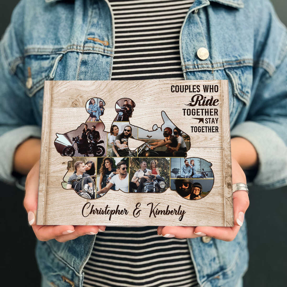 Personalized Motorcycle Couple Canvas, Custom Biker Couple Photo Collages - Image 4